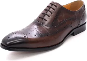 Men's Lace-up Brogues Casual Oxford Shoes Formal Derbys Breathable Leather Dress Shoes,Brown-40