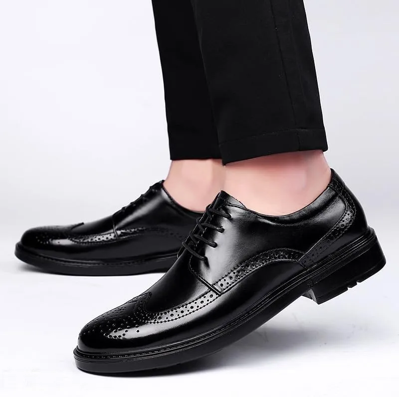 Men's Lace Up Formal Business Oxford Shoes Men Fashion Classic Pointed Toe Low Top Leather Dress Shoes
