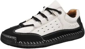 Men's Leather British Style Lace Up Wing Tip Dress Shoe Classic Round Toe Shiny Checkered Comfortable Mesh Shoes