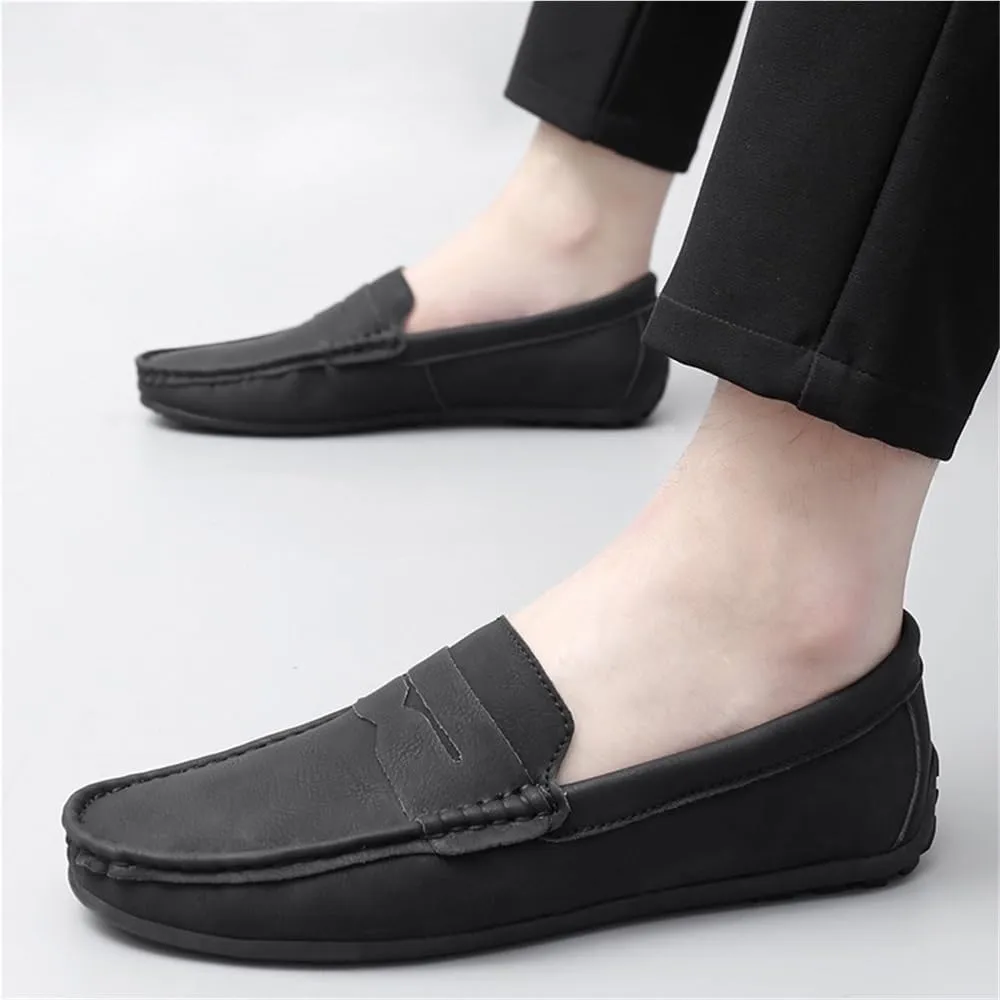 Mens Leather Loafers Slip On Driving Shoes Flat Heel Comfortable Walking Shoes Classic Solid Color Casual