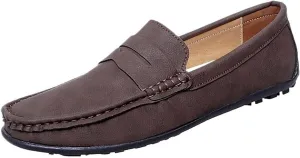 Mens Leather Loafers Slip On Driving Shoes Flat Heel Comfortable Walking Shoes Classic Solid Color Casual