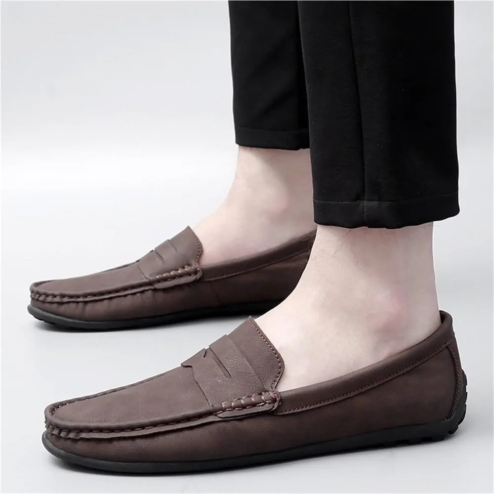 Mens Leather Loafers Slip On Driving Shoes Flat Heel Comfortable Walking Shoes Classic Solid Color Casual