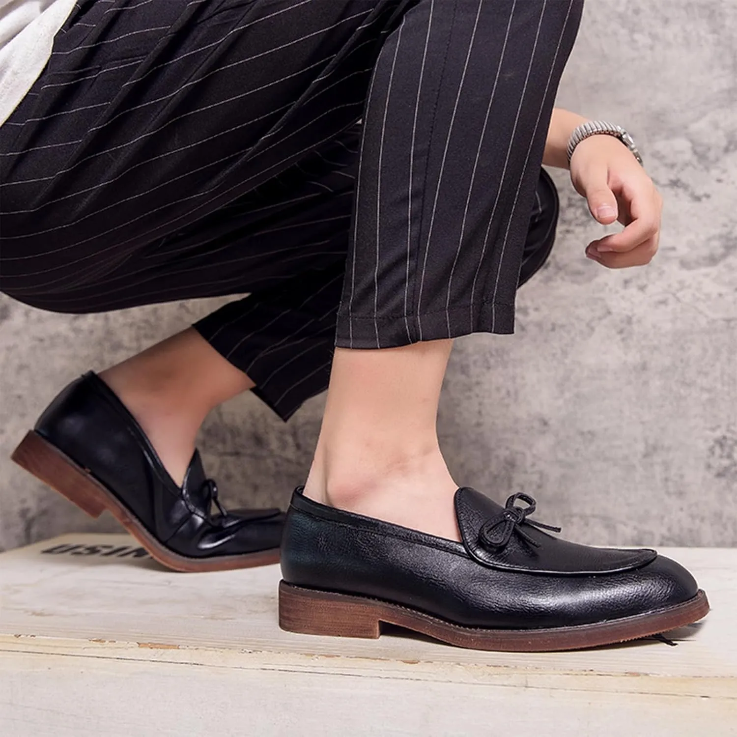 Men's Leather Slip-on Dress Penny Loafers Casual Non-Slip Business Formal Shoes Party Wedding Prom Leather Shoes