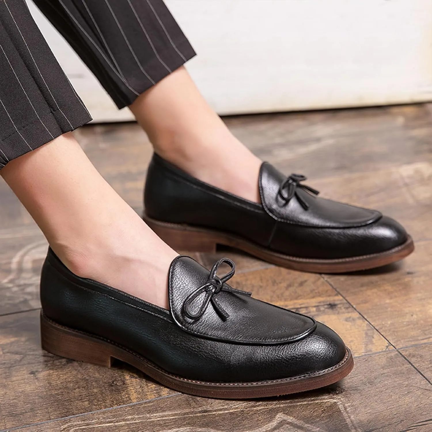 Men's Leather Slip-on Dress Penny Loafers Casual Non-Slip Business Formal Shoes Party Wedding Prom Leather Shoes