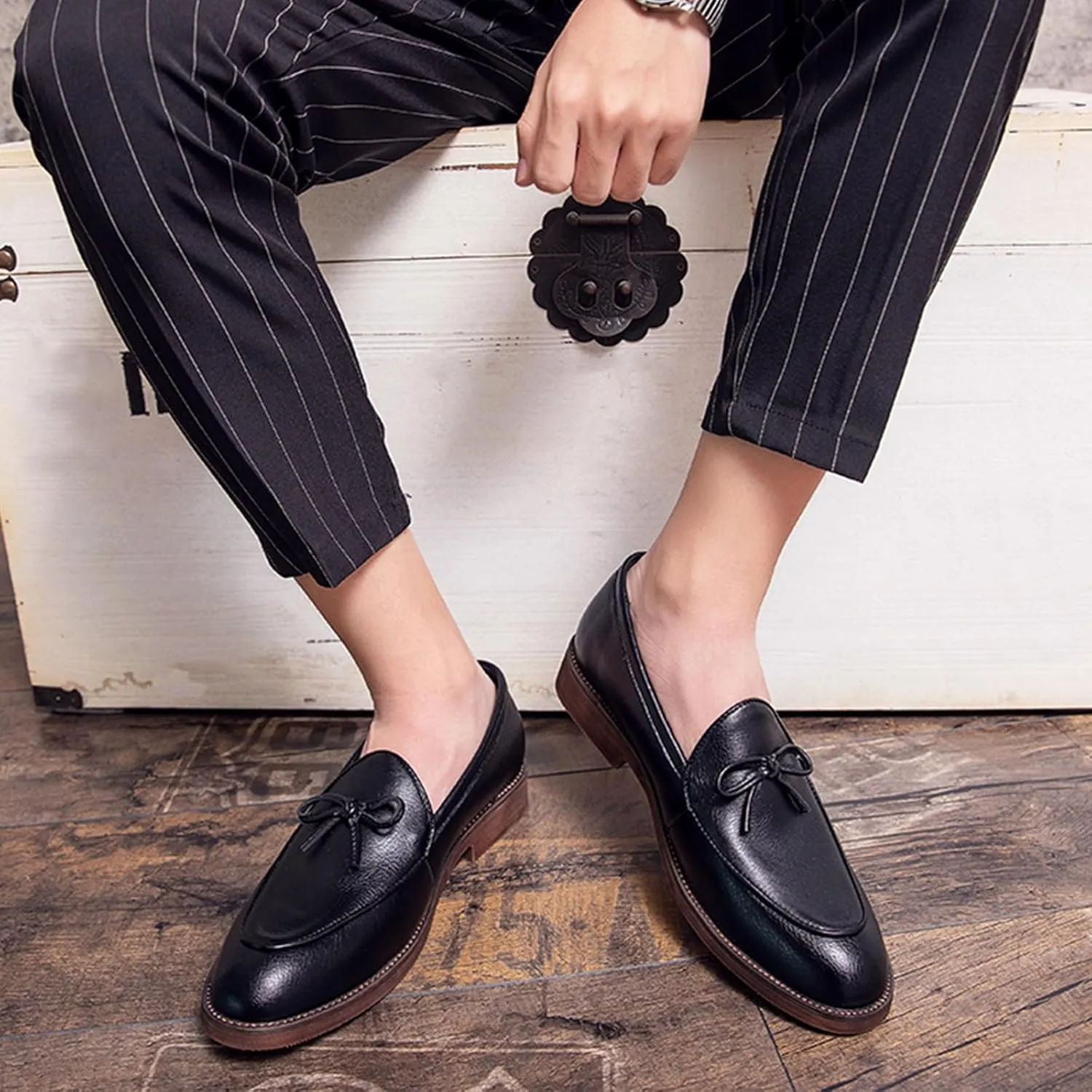 Men's Leather Slip-on Dress Penny Loafers Casual Non-Slip Business Formal Shoes Party Wedding Prom Leather Shoes