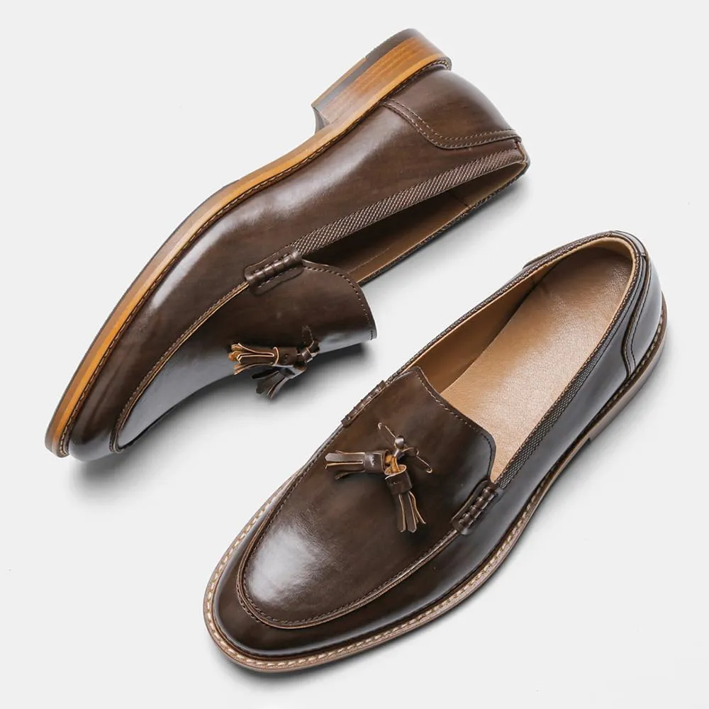 Men's Loafers Classic Slip-on Penny Loafers for Men Formal Oxfords Shoes Business Casual Dress Tassel Wooden Sole Loafers