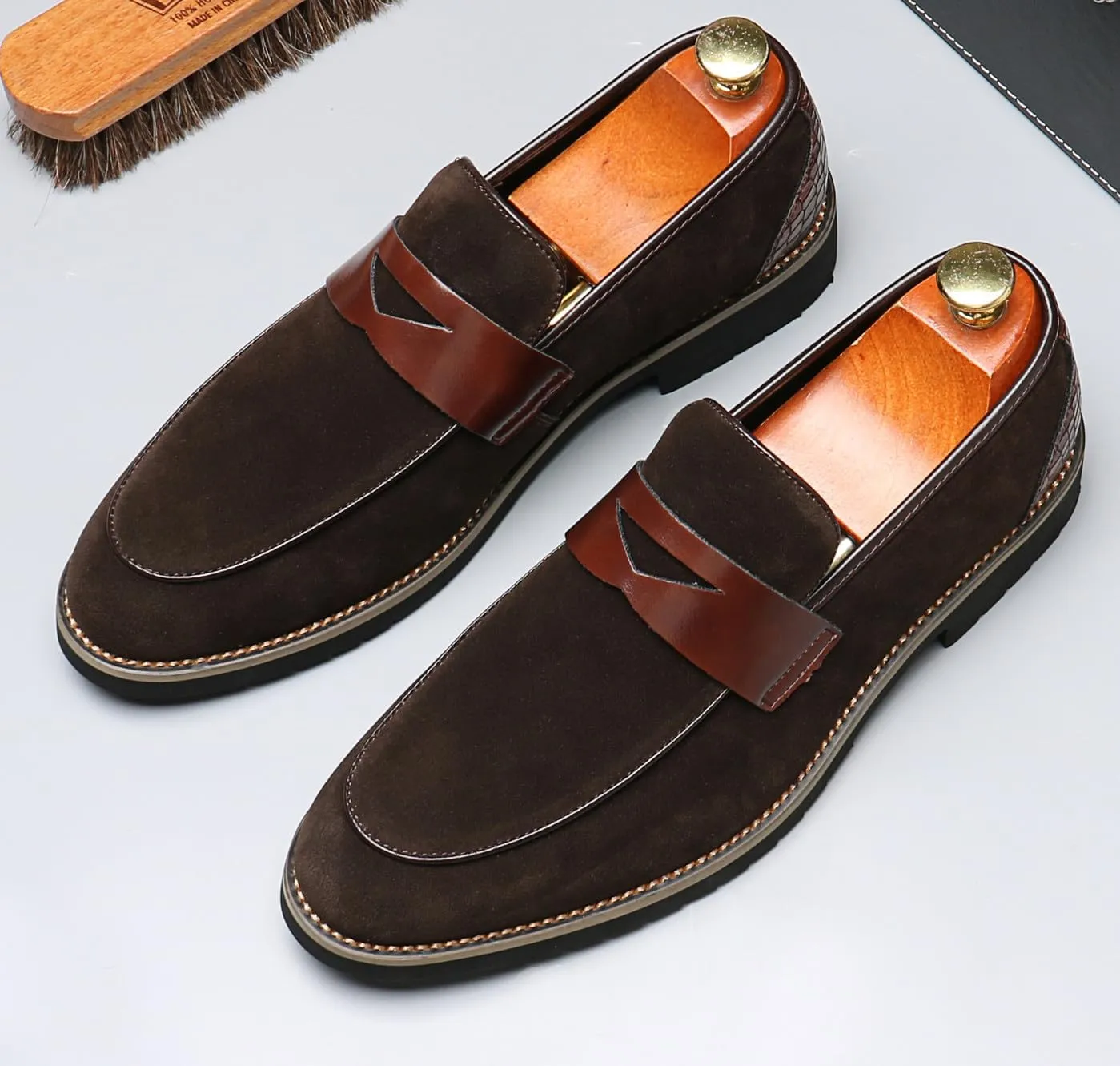 Mens Loafers Formal Dress Slip On for Men Prom Suede Penny Loafers Tuxedo Wedding Business Casual Moccasins Brown Dress Shoes for Men