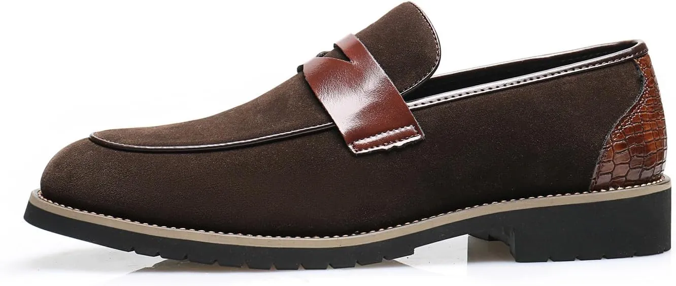 Mens Loafers Formal Dress Slip On for Men Prom Suede Penny Loafers Tuxedo Wedding Business Casual Moccasins Brown Dress Shoes for Men