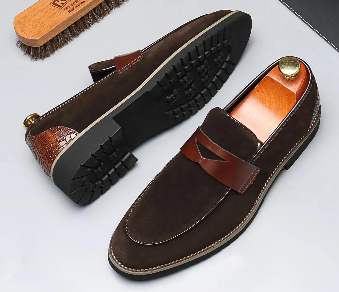 Mens Loafers Formal Dress Slip On for Men Prom Suede Penny Loafers Tuxedo Wedding Business Casual Moccasins Brown Dress Shoes for Men