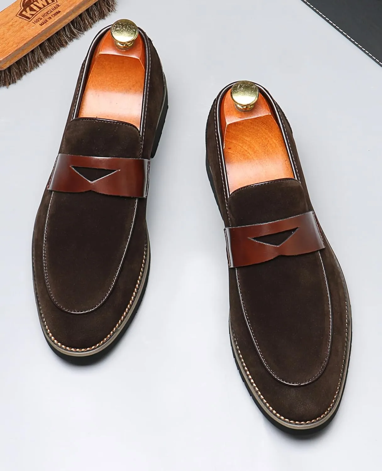 Mens Loafers Formal Dress Slip On for Men Prom Suede Penny Loafers Tuxedo Wedding Business Casual Moccasins Brown Dress Shoes for Men