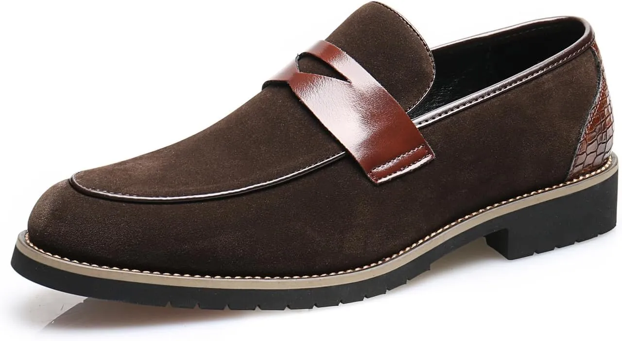 Mens Loafers Formal Dress Slip On for Men Prom Suede Penny Loafers Tuxedo Wedding Business Casual Moccasins Brown Dress Shoes for Men