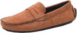 Men's Loafers Genuine Leather Round Toe Suede Vamp Penny Loafer Slip Resistant Comfortable Anti-Slip Wedding Slip-ons