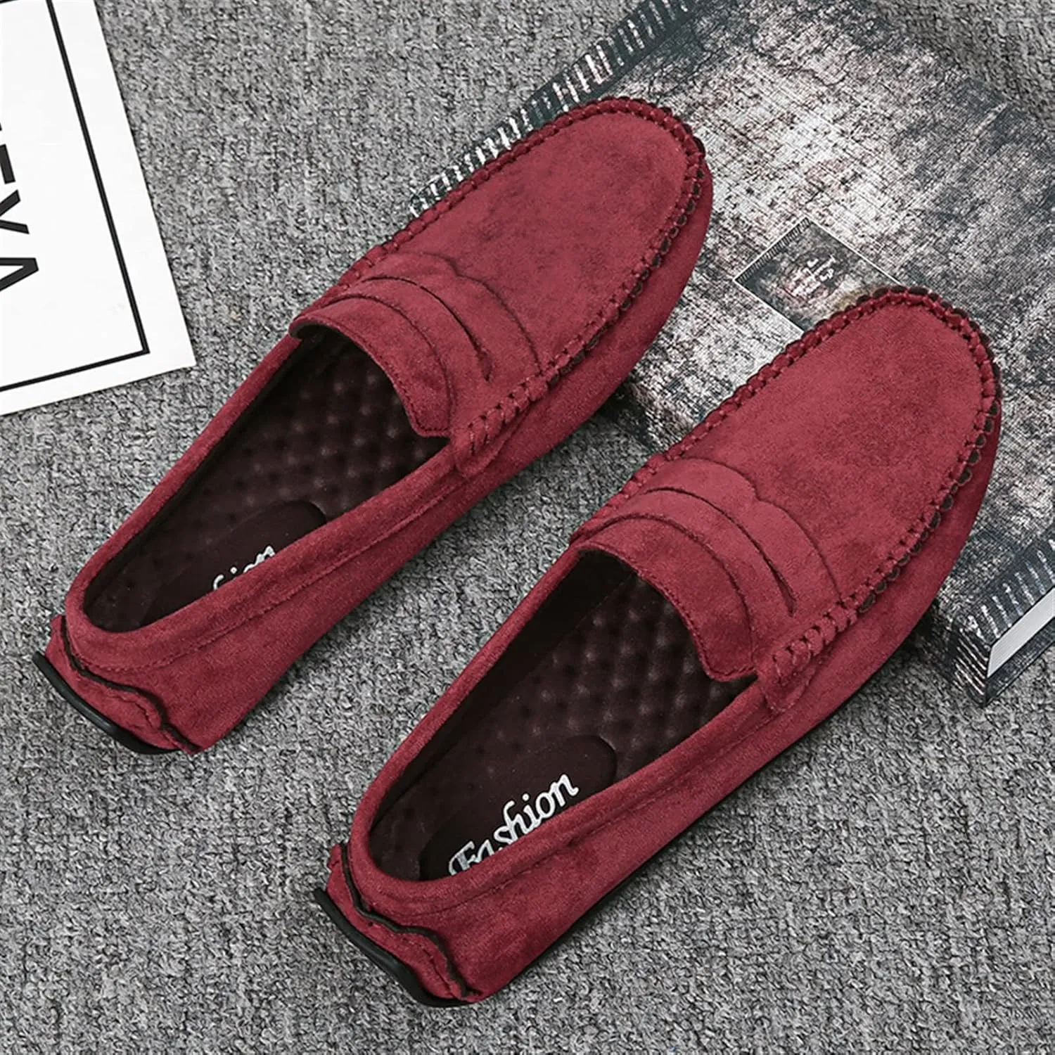 Men's Loafers Genuine Leather Round Toe Suede Vamp Penny Loafer Slip Resistant Comfortable Anti-Slip Wedding Slip-ons
