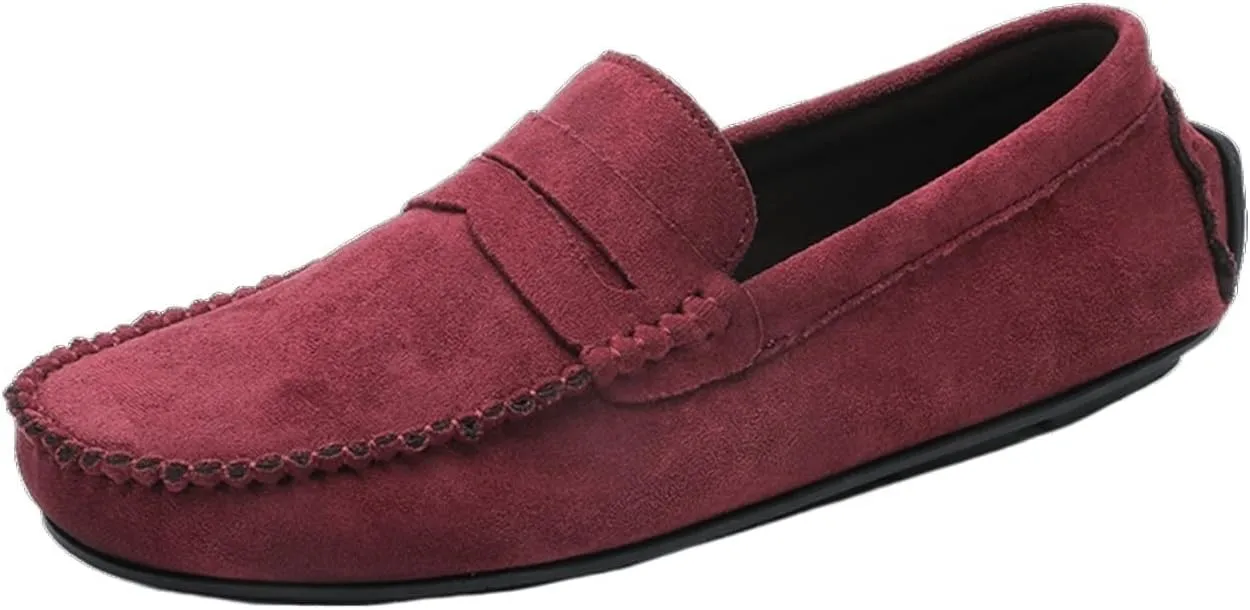 Men's Loafers Genuine Leather Round Toe Suede Vamp Penny Loafer Slip Resistant Comfortable Anti-Slip Wedding Slip-ons