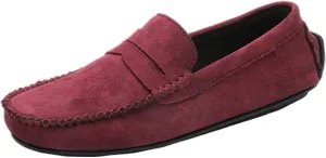 Men's Loafers Genuine Leather Round Toe Suede Vamp Penny Loafer Slip Resistant Comfortable Anti-Slip Wedding Slip-ons