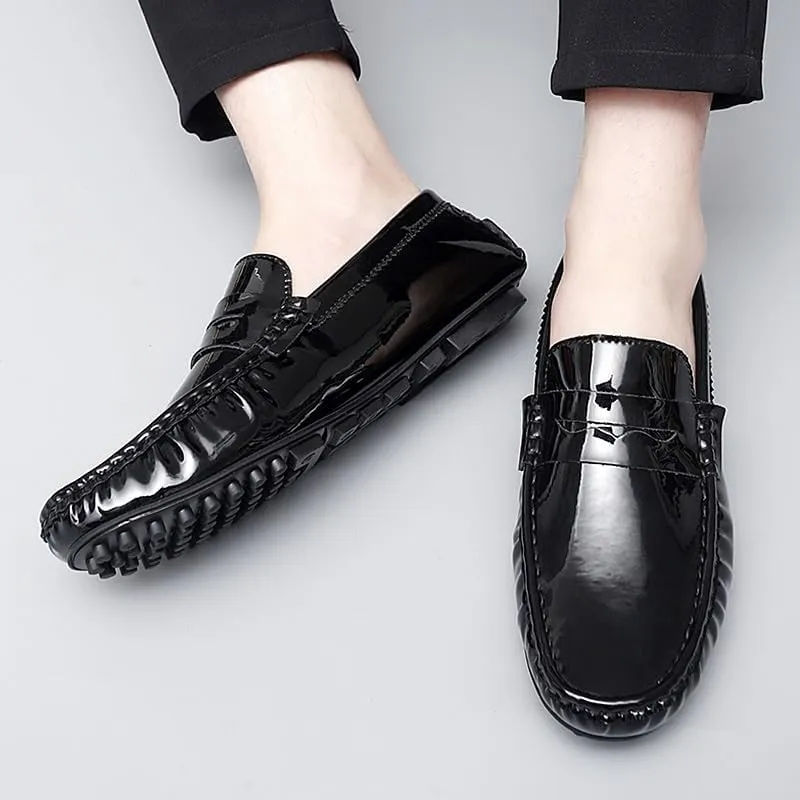 Men's Loafers Round Toe Leather Driving Penny Loafers Slip Resistant Comfortable Flexible Outdoor Party Slip-ons
