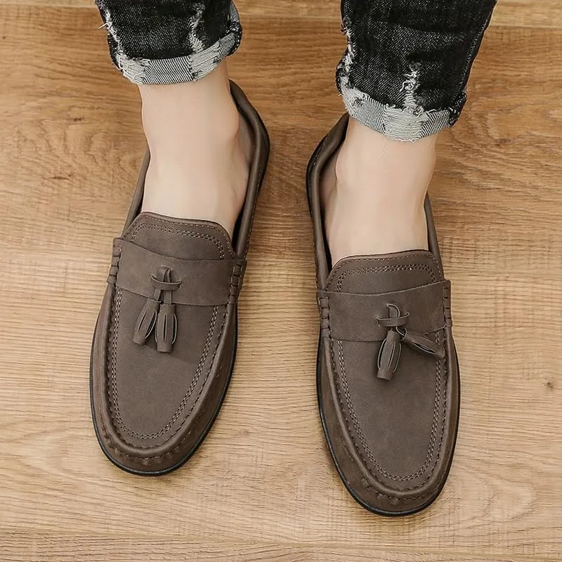 Mens Loafers Round Toe PU Leather Penny Loafers Tassel Slip Resistant Lightweight Anti-Slip Classic Casual Slip-on