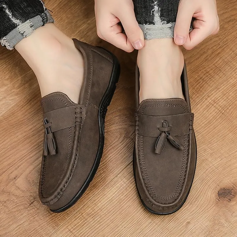 Mens Loafers Round Toe PU Leather Penny Loafers Tassel Slip Resistant Lightweight Anti-Slip Classic Casual Slip-on