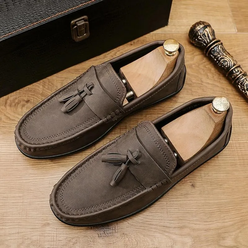 Mens Loafers Round Toe PU Leather Penny Loafers Tassel Slip Resistant Lightweight Anti-Slip Classic Casual Slip-on