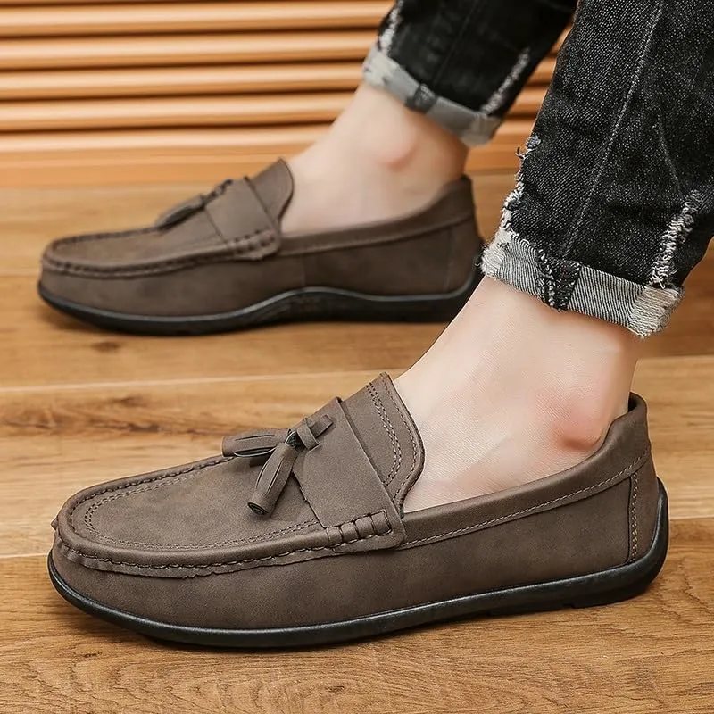 Mens Loafers Round Toe PU Leather Penny Loafers Tassel Slip Resistant Lightweight Anti-Slip Classic Casual Slip-on