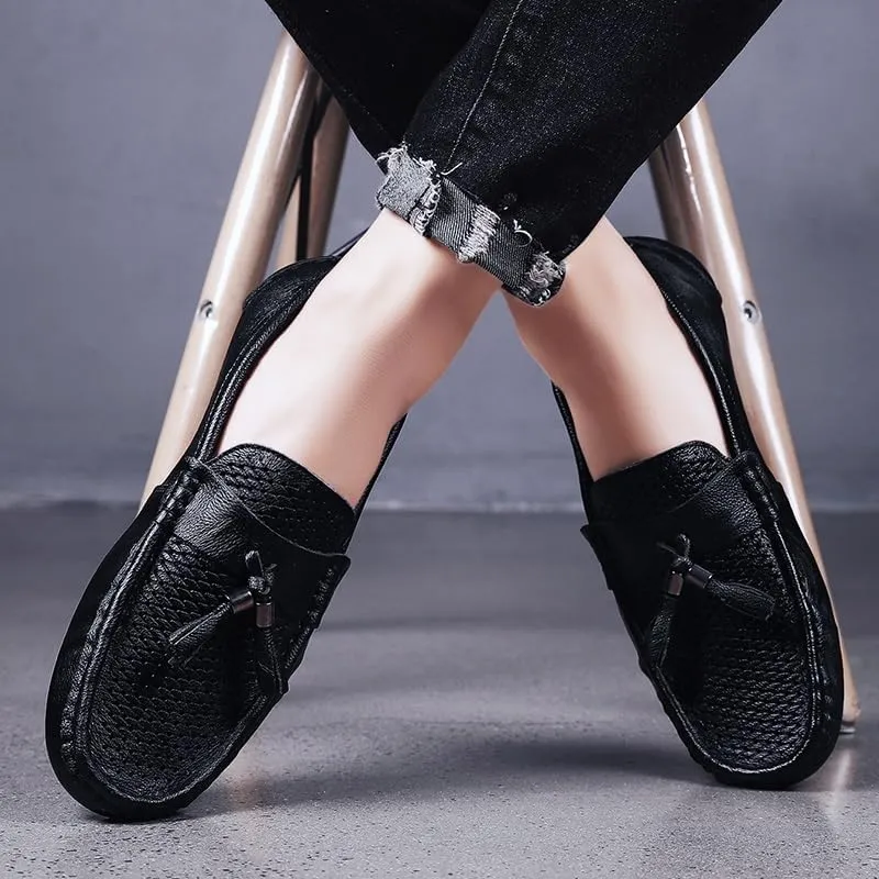 Men's Loafers Round Toe Solid Color Breathable with Tassel Driving Loafers Flat Heel Lightweight Anti-Slip Classic Slip On(9.5)