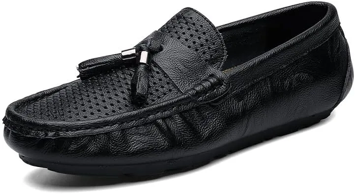 Men's Loafers Round Toe Solid Color Breathable with Tassel Driving Loafers Flat Heel Lightweight Anti-Slip Classic Slip On(9.5)