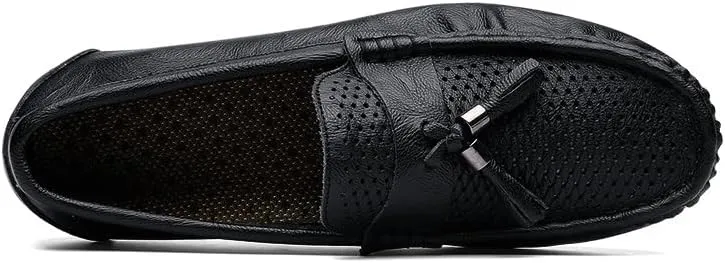 Men's Loafers Round Toe Solid Color Breathable with Tassel Driving Loafers Flat Heel Lightweight Anti-Slip Classic Slip On(9.5)