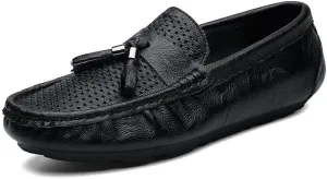 Men's Loafers Round Toe Solid Color Breathable with Tassel Driving Loafers Flat Heel Lightweight Anti-Slip Classic Slip On(9.5)
