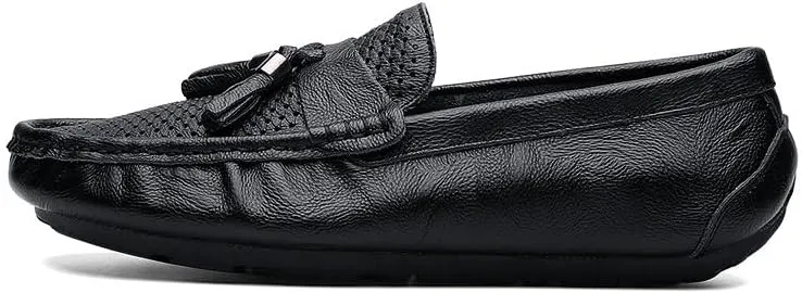 Men's Loafers Round Toe Solid Color Breathable with Tassel Driving Loafers Flat Heel Lightweight Anti-Slip Classic Slip On(9.5)