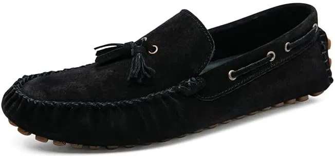 Mens Loafers Shoe Solid Color Round Toe Suede Vamp Tassel Driving Shoes Lightweight Anti-Slip Flexible Prom Outdoor Slip-ons