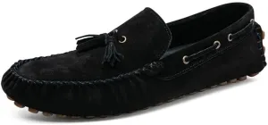 Mens Loafers Shoe Solid Color Round Toe Suede Vamp Tassel Driving Shoes Lightweight Anti-Slip Flexible Prom Outdoor Slip-ons
