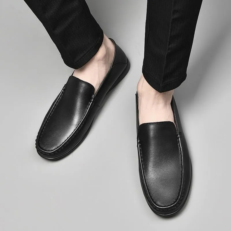 Men's Loafers Shoes Solid Color Leather Round Toe Loafer Shoes Flat Heel Anti-Slip Comfortable Party Classic Slip-ons