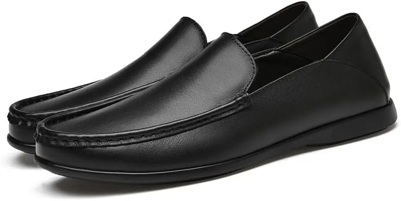 Men's Loafers Shoes Solid Color Leather Round Toe Loafer Shoes Flat Heel Anti-Slip Comfortable Party Classic Slip-ons