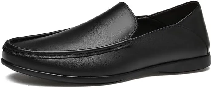 Men's Loafers Shoes Solid Color Leather Round Toe Loafer Shoes Flat Heel Anti-Slip Comfortable Party Classic Slip-ons