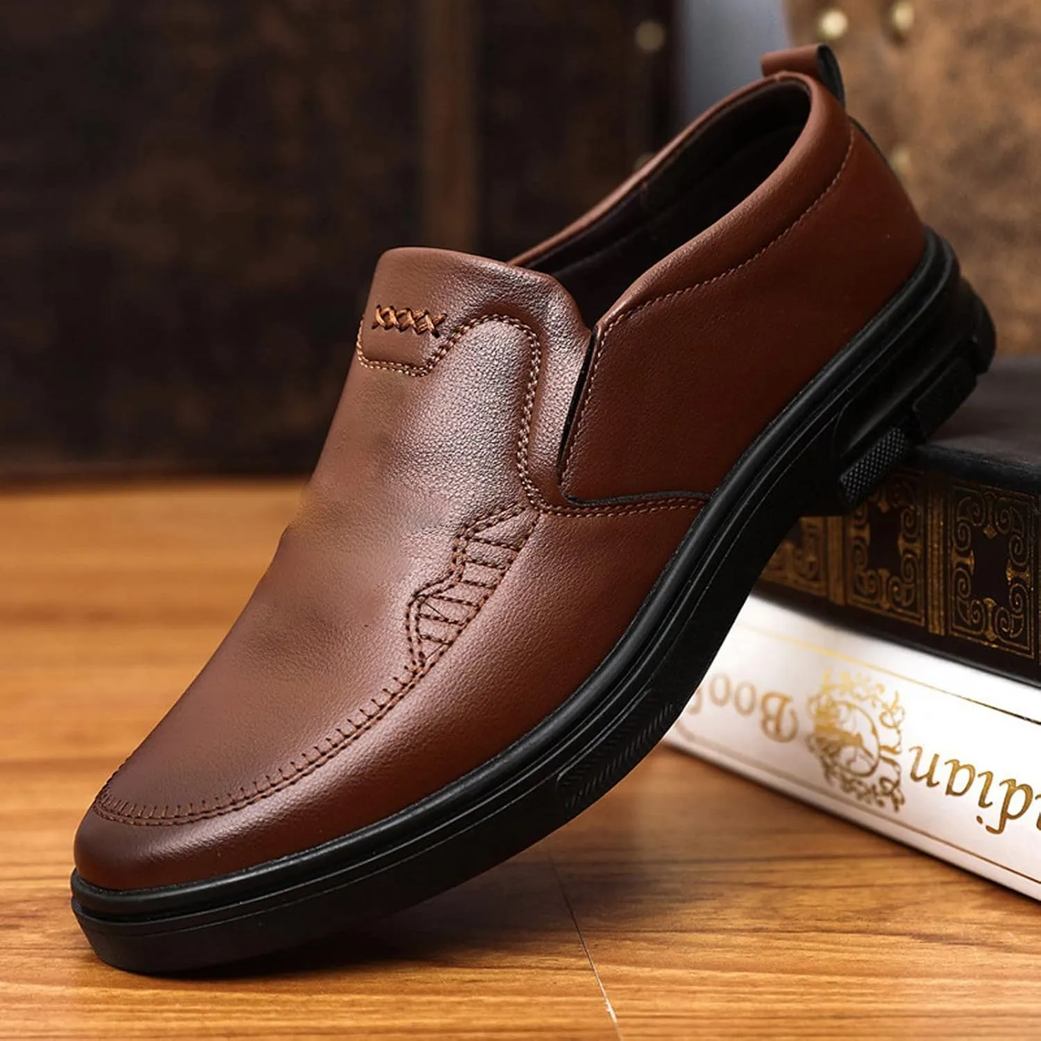 Mens Matte Leather Shoes Durable Thick Sole Dress Shoe Comfortable Business Formal Shoes Waterproof Daily Work Oxfords for Men Arch Support Walking Sneakers Cool Dating Leather Shoe