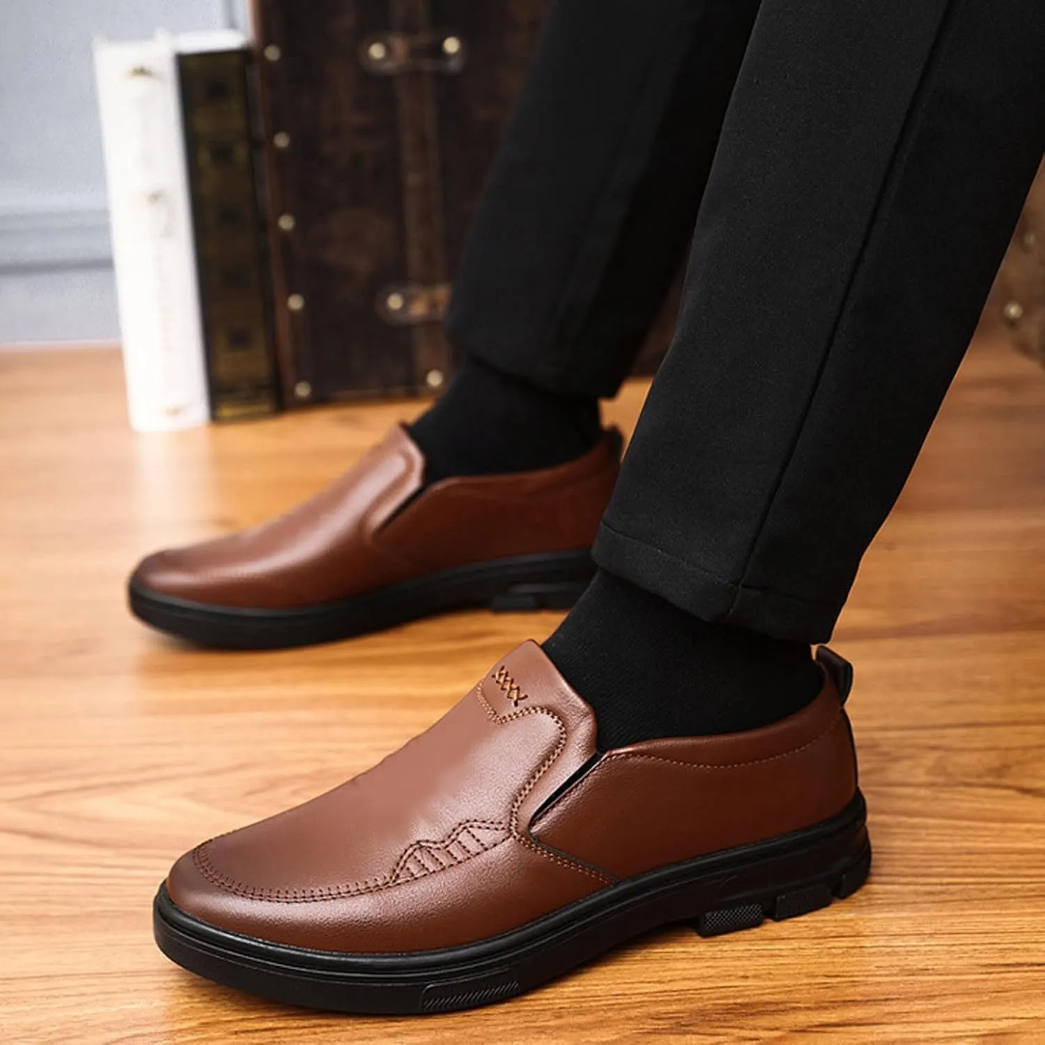 Mens Matte Leather Shoes Durable Thick Sole Dress Shoe Comfortable Business Formal Shoes Waterproof Daily Work Oxfords for Men Arch Support Walking Sneakers Cool Dating Leather Shoe