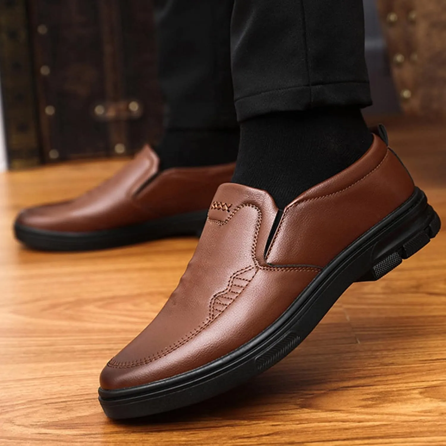 Mens Matte Leather Shoes Durable Thick Sole Dress Shoe Comfortable Business Formal Shoes Waterproof Daily Work Oxfords for Men Arch Support Walking Sneakers Cool Dating Leather Shoe