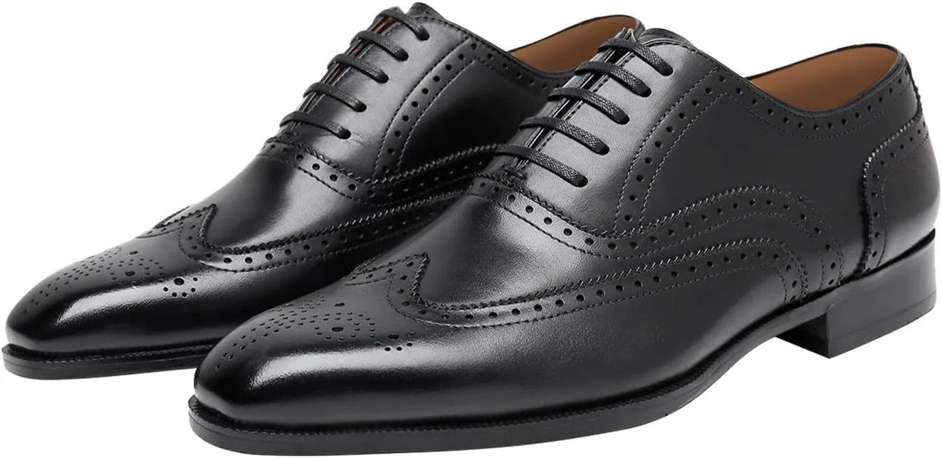 Mens Oxfords Formal Dress Shoes Genunie Leather Wingtips Brogues Suit Shoes Modern Fashion Prom Wedding Business Casual Derby Tuxedo Shoes for Men