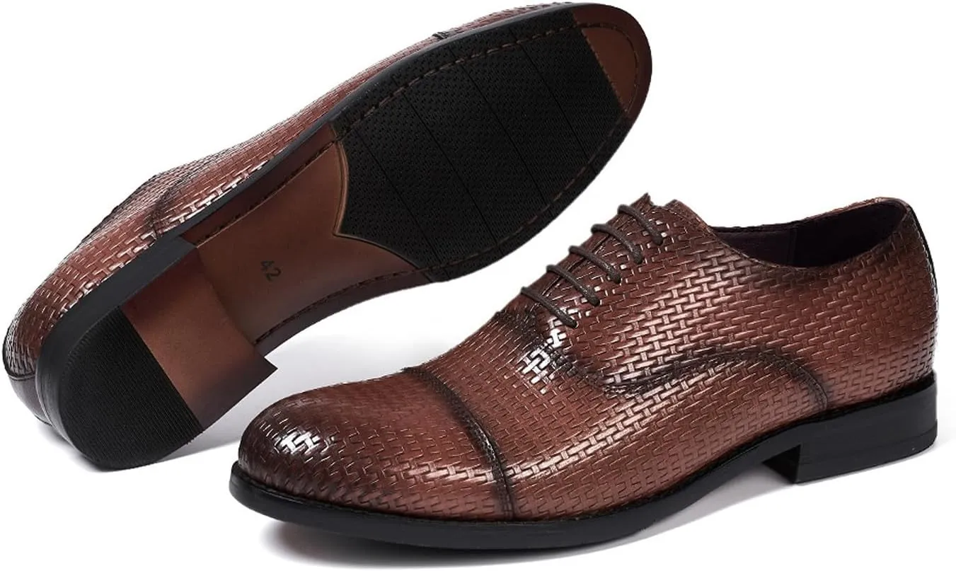 Mens Oxfords Formal Dress Suit Shoes Genunie Leather Woven Pattern Modern Shoes Men's Fashion Prom Wedding Business Casual Derby Comfortable Tuxedo Shoes for Men