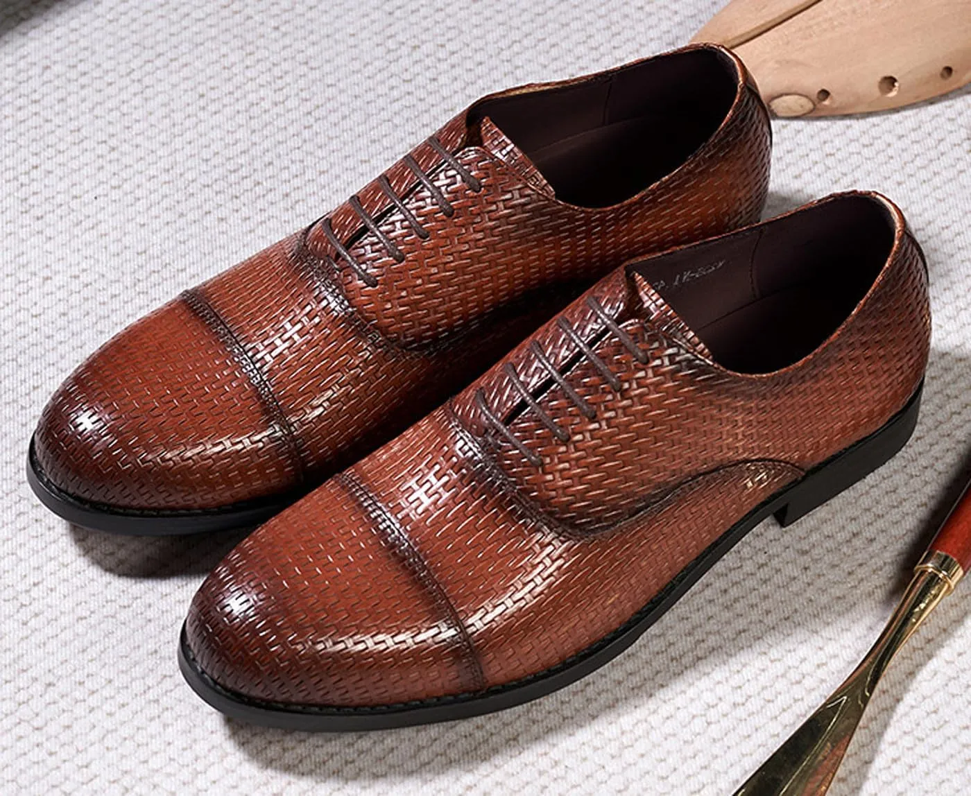 Mens Oxfords Formal Dress Suit Shoes Genunie Leather Woven Pattern Modern Shoes Men's Fashion Prom Wedding Business Casual Derby Comfortable Tuxedo Shoes for Men