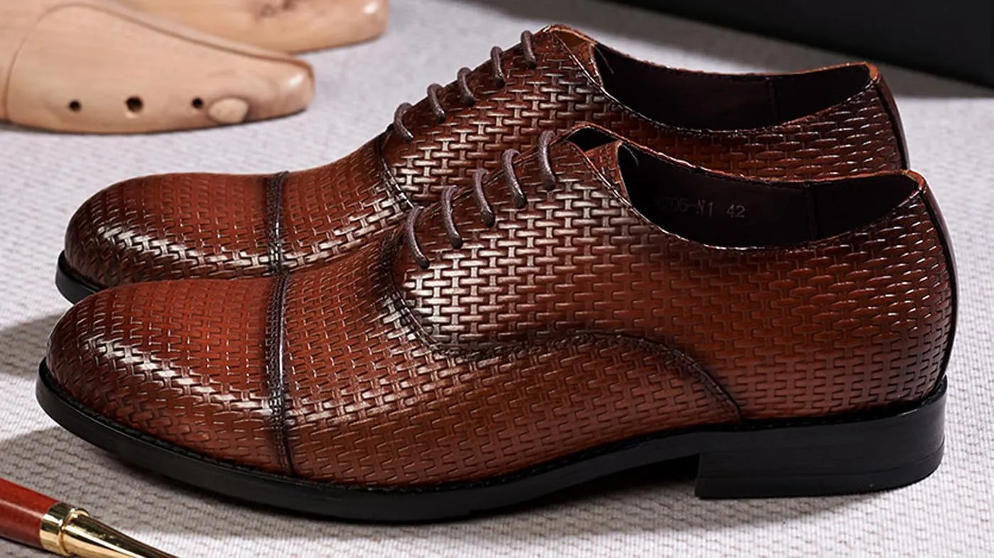 Mens Oxfords Formal Dress Suit Shoes Genunie Leather Woven Pattern Modern Shoes Men's Fashion Prom Wedding Business Casual Derby Comfortable Tuxedo Shoes for Men
