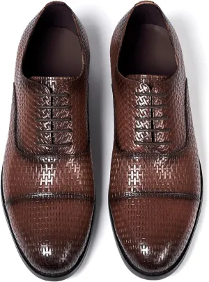 Mens Oxfords Formal Dress Suit Shoes Genunie Leather Woven Pattern Modern Shoes Men's Fashion Prom Wedding Business Casual Derby Comfortable Tuxedo Shoes for Men