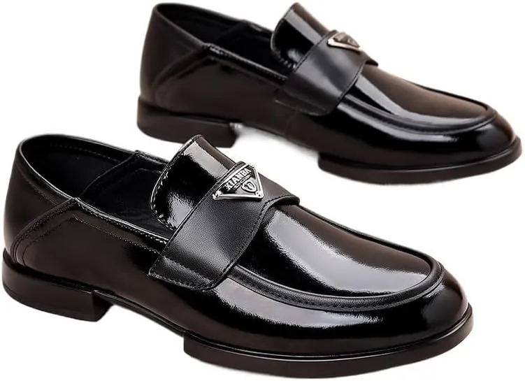 Men's Patent Leather Classic Loafers Black Casual Slip On Shoes for Driving Walking Wedding Outdoor Indoor Size