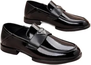 Men's Patent Leather Classic Loafers Black Casual Slip On Shoes for Driving Walking Wedding Outdoor Indoor Size