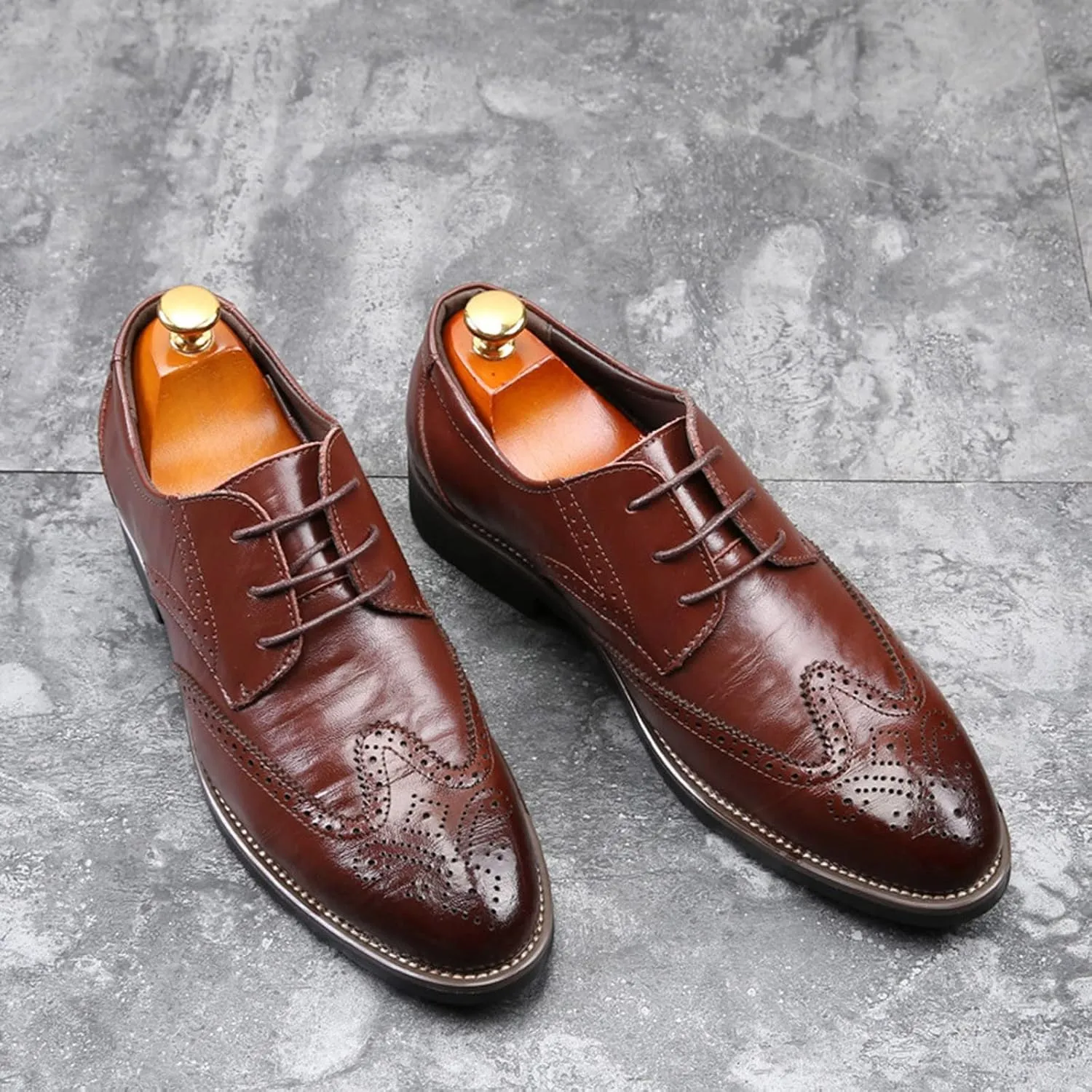Mens Premium Leather Dress Shoes Comfort Business Classical Style Men's Breathable Hollow Business Casual Pointed Shoes Men's Handmade Dress Shoes Oxford Formal Leather