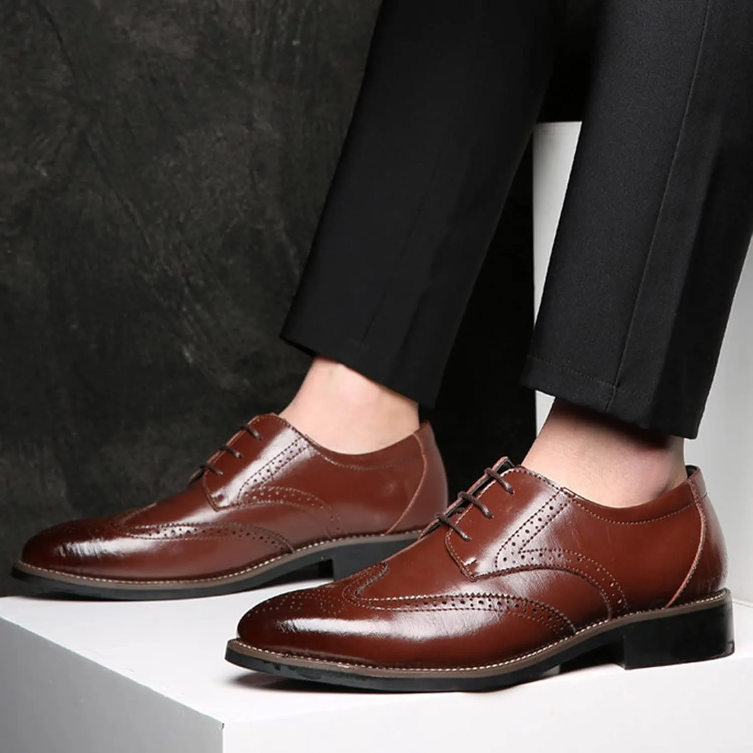 Mens Premium Leather Dress Shoes Comfort Business Classical Style Men's Breathable Hollow Business Casual Pointed Shoes Men's Handmade Dress Shoes Oxford Formal Leather