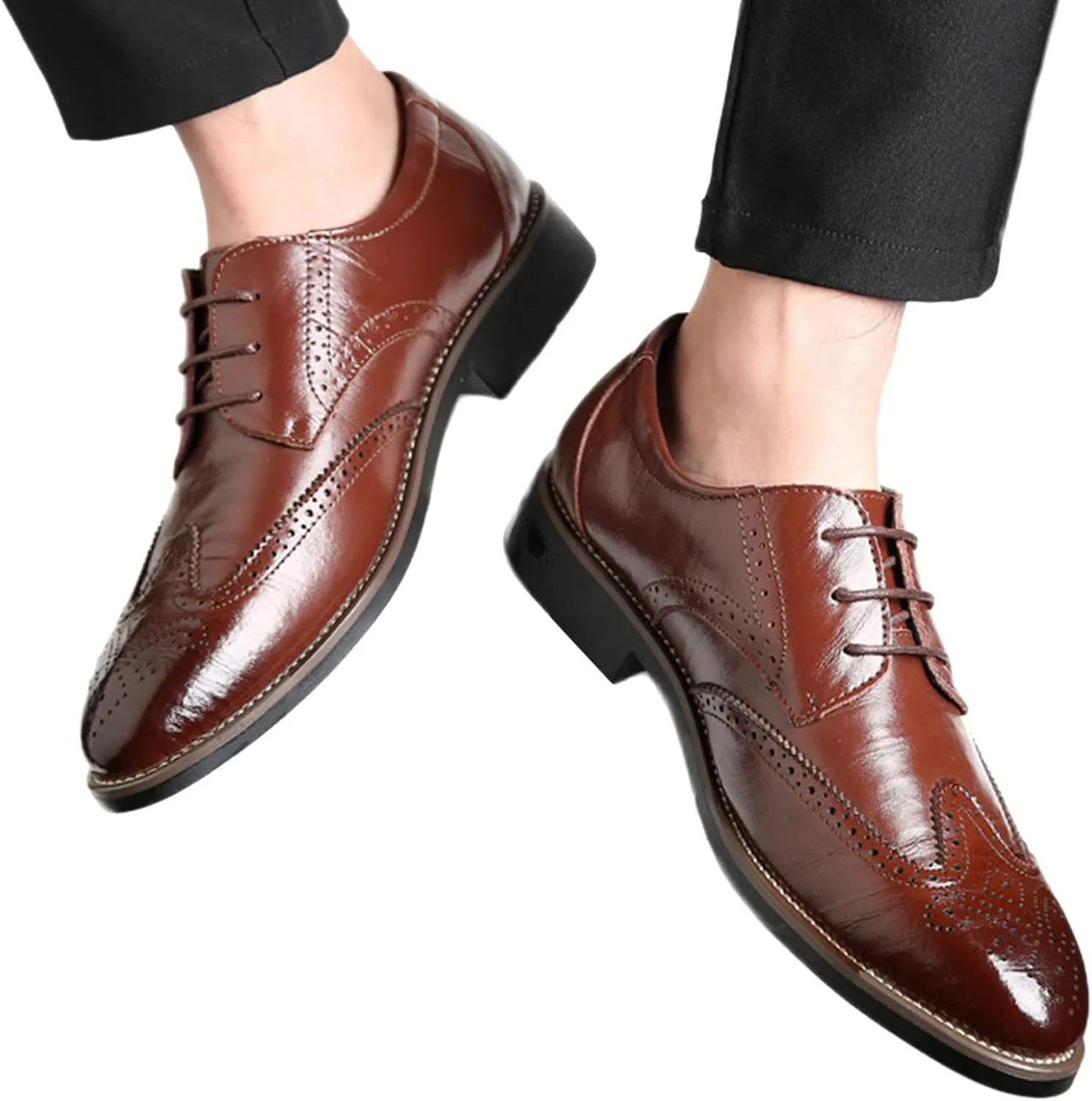 Mens Premium Leather Dress Shoes Comfort Business Classical Style Men's Breathable Hollow Business Casual Pointed Shoes Men's Handmade Dress Shoes Oxford Formal Leather