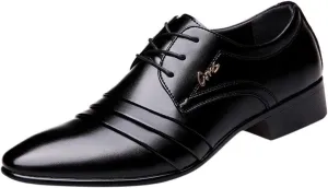 Mens Retro Black Dress Shoes with Comfortable Low Heel Mens Cap Toe Oxfords Arch Support Walking Leather Shoes Business Formal Oxfords for Men Non Slip Dating Leather Shoe Suit Footwear