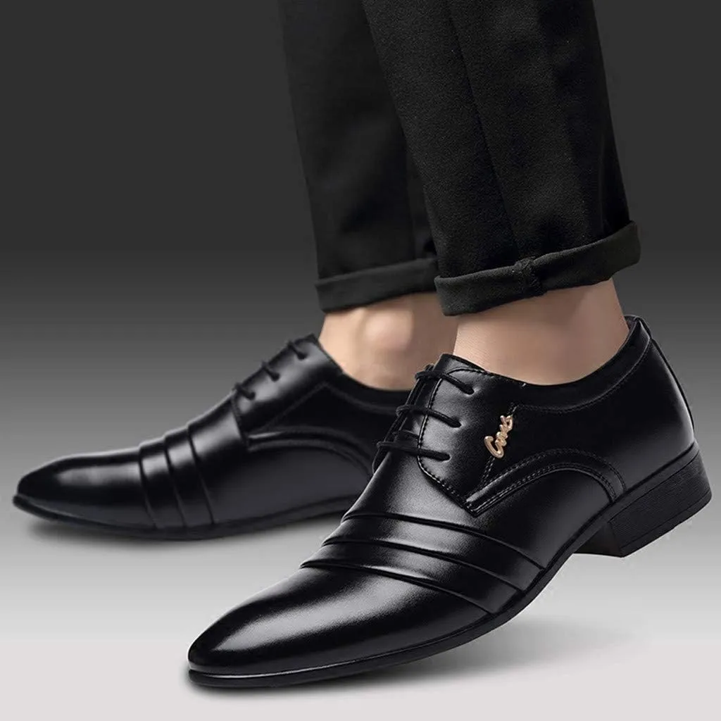Mens Retro Black Dress Shoes with Comfortable Low Heel Mens Cap Toe Oxfords Arch Support Walking Leather Shoes Business Formal Oxfords for Men Non Slip Dating Leather Shoe Suit Footwear