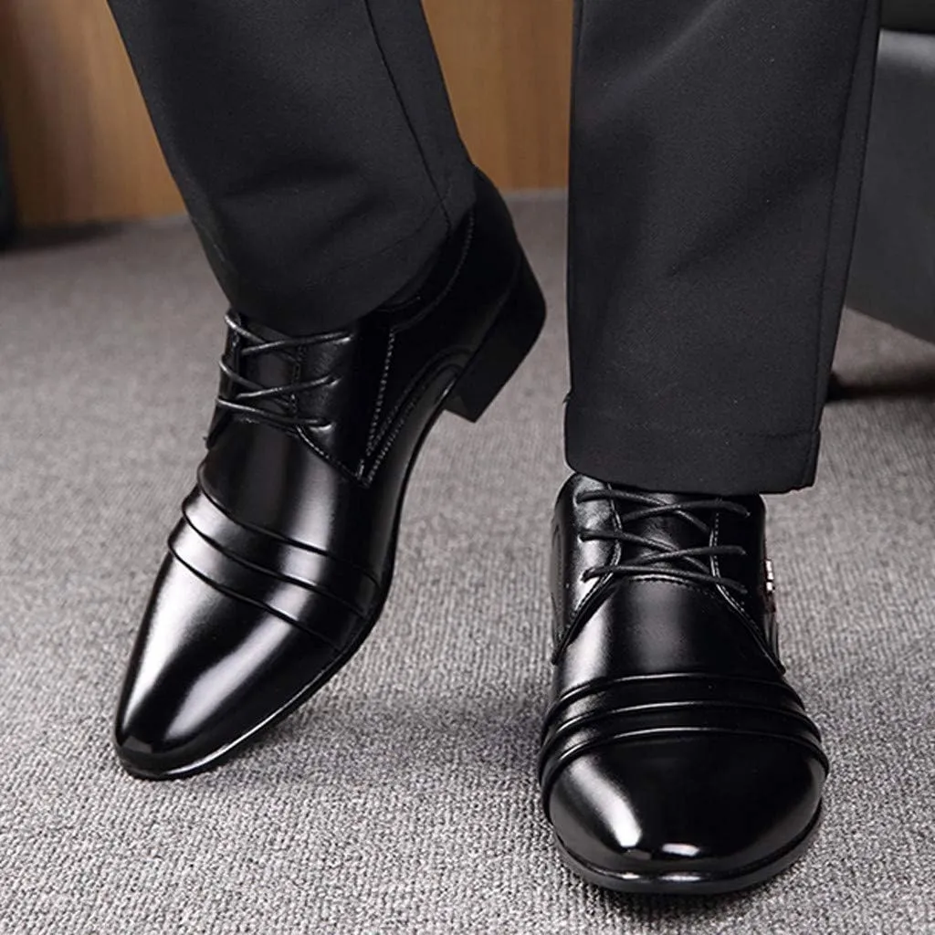 Mens Retro Black Dress Shoes with Comfortable Low Heel Mens Cap Toe Oxfords Arch Support Walking Leather Shoes Business Formal Oxfords for Men Non Slip Dating Leather Shoe Suit Footwear